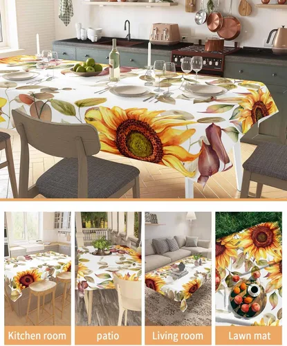 Miniatura 4 de Mantel rectangular impermeable con hojas de eucalipto de otoño, 52 x 70 pulgadas, mantel otoñal, rústico, girasol, acuarela, botánico, a prueba