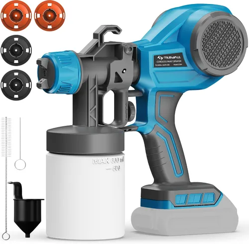 Tilswall Pulverizador de pintura inalámbrico para batería Dewalt de 20 V, pistola de pintura eléctrica para pintura de casa, muebles, pared,