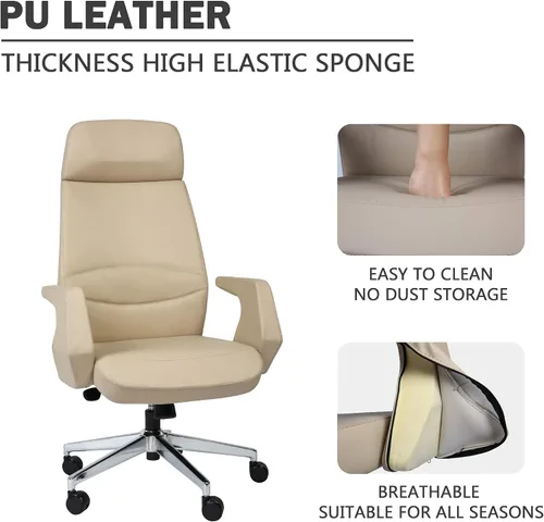 Miniatura 6 de Silla ejecutiva de escritorio de oficina con respaldo alto, ergonómica y ajustable, giratoria con soporte lumbar, reposabrazos acolchados perfectos