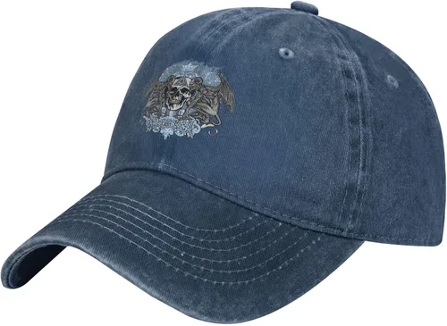 Cowboy Hat Trendy Hats for Man and Women Djustable Four Season Outdoor Baseball Cap of Hell Skull with Angel Navy Blue