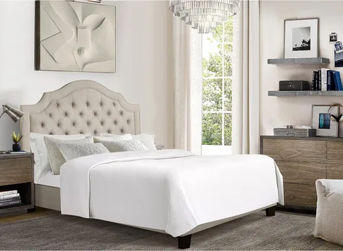 Miniatura 13 de Rosevera Jardin - Marco de cama con plataforma copetuda con botones, base de cama tapizada de tela con cabecera ajustable y soporte de listones