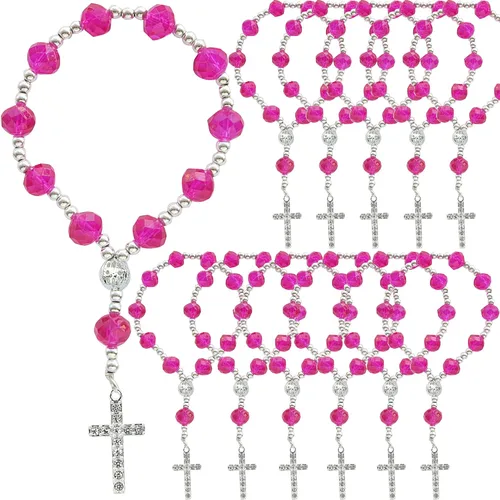 Miniatura 9 de 12 pulseras de rosario de cristal con diamantes de imitación, cruz, bautismo, boda, primera comunión, recuerdo de quinceañera, regalo conmemorativo