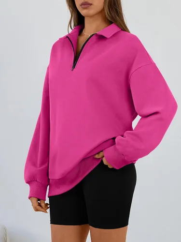 Miniatura 3 de Trendy Queen - Sudaderas de gran tamaño para mujer, suéter con capucha de moda, media cremallera, manga larga, ropa para otoño