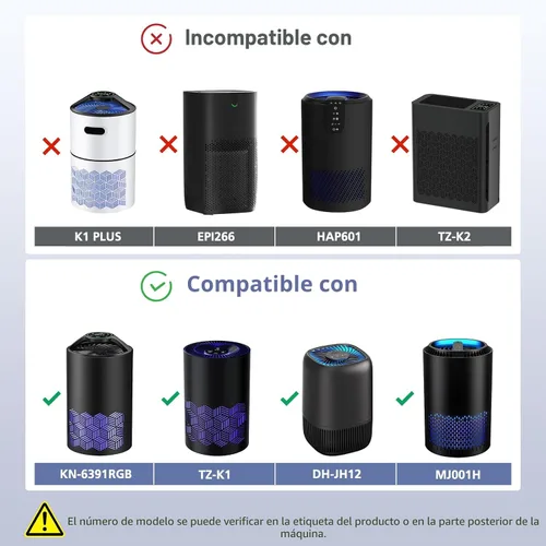 Miniatura 2 de Paquete de 2 filtros de repuesto HEPA TZ-K1 compatibles con FreAire KN6391, compatible con ToLife TZ-K1, compatible con MK-01 MK-06, MJ012H, Negro