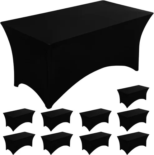 Miniatura 30 de Fixwal Paquete de 3 Manteles Negros para Mesas Rectangulares de 6 Pies, Manteles Rectangulares Elásticos de Spandex Ajustables de 6 Pies