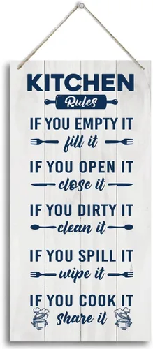 Miniatura 11 de Kitchen Rules - Letrero decorativo de madera con texto en inglés "This is a Self-Cleaning Kitchen, placa de madera impresa colgante, letrero