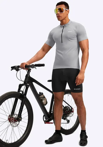 Miniatura 6 de Bikewa Maillot de ciclismo para hombre que absorbe la humedad, manga corta, UPF media cremallera, ciclismo, ciclismo de carretera, camisas