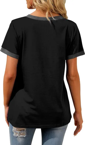 Miniatura 4 de Geifa Camisetas de manga corta con cuello en V para mujer, sueltas, casuales, de verano, con bolsillo