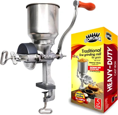 Molinillo de maíz Corona con tolva alta, molino de granos, molinillo manual para maíz, arroz, soja, pimienta, garbanzos, molinillo de trigo de