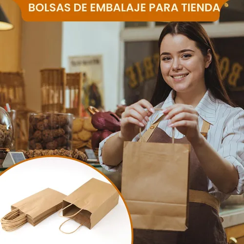 Miniatura 3 de XPCARE 200 piezas Bolsas de regalo de papel 13,3 x 8,2 x 20,9 cm, bolsas de papel kraft marrón con asas para envolver regalos, bolsas de papel al