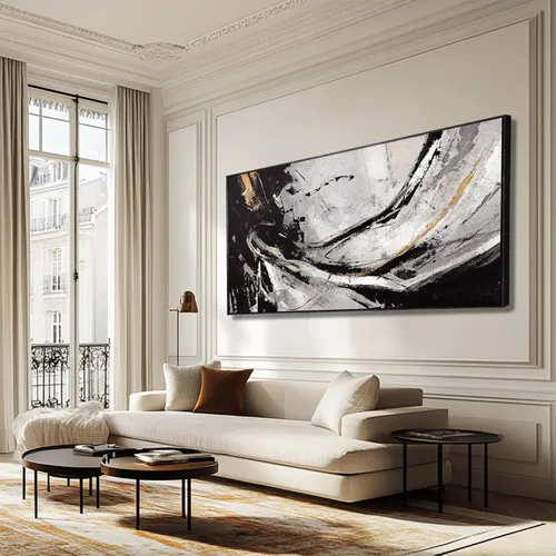 Miniatura 9 de Arte de pared abstracto dorado blanco y dorado pintura enmarcada moderna obra de arte con textura para sala de estar oficina comedor cuadros 24x48