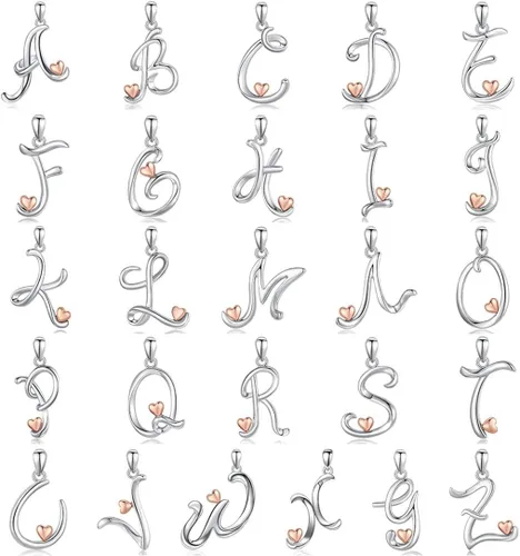 Miniatura 7 de CELESTIA Collares con iniciales de plata de ley 925, 26 letras con corazón de oro rosa, cadena de 18 pulgadas