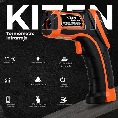 Miniatura 8 de Kizen LaserPro LP300 - Termómetro infrarrojo sin contacto, pistola de temperatura láser digital con pantalla LCD -58.0 °F ~ 1,112.0 °F, emisividad