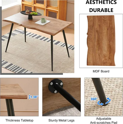 Miniatura 4 de Homedot Juego de mesa de comedor de 5 piezas para 4, diseño único de mesa de comedor con borde vivo y mesa gruesa con 4 sillas de comedor tapizadas