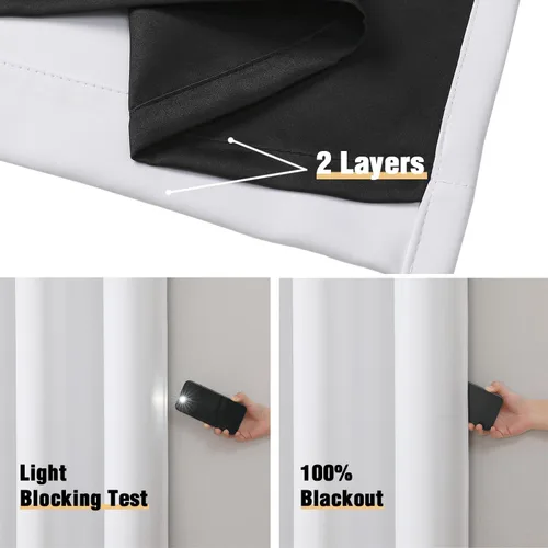 Miniatura 4 de ChrisDowa - Cortinas 100% opacas, blancas, para dormitorio, con forro negro, 2 capas gruesas, aislamiento térmico y ojales, juego de 2