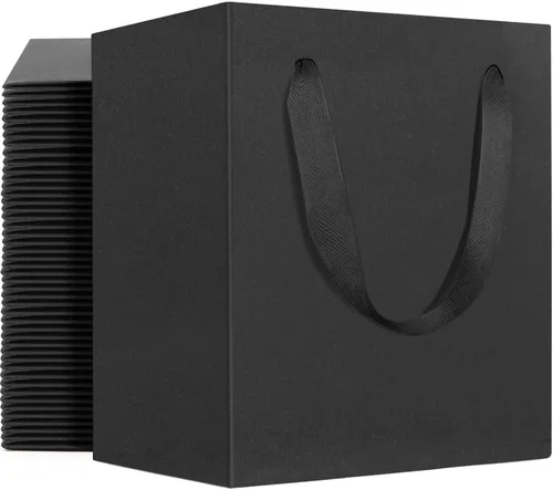 Miniatura 10 de EUSOAR Pequeñas bolsas negras para envolver regalo, paquete de 12 bolsas de papel kraft de 4 x 2.75 x 4.5 pulgadas con asas, bolsas resistentes