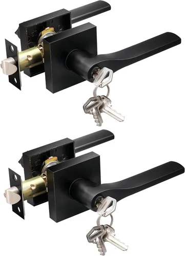 Miniatura 22 de Manija de puerta negra mate resistente, manija de puerta de entrada con llave igual, pomos de puerta con cerradura y llave, manija de puerta Negro
