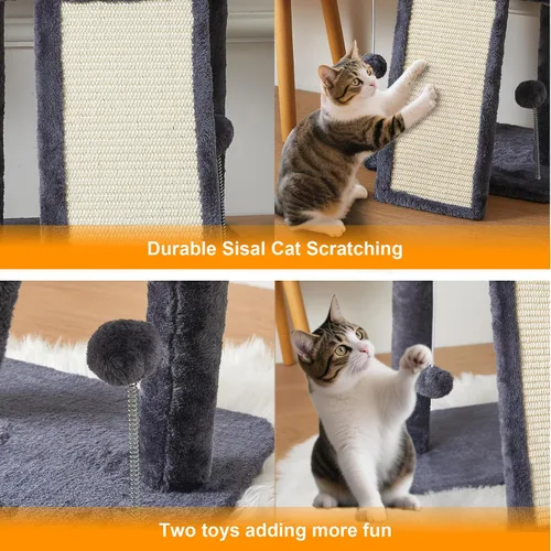 Miniatura 3 de Árbol para gatos de 17.1 pulgadas, torre pequeña con poste para arañar para gatos de interior, gris