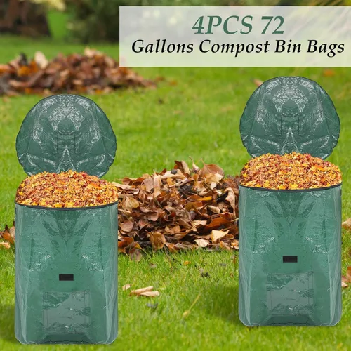 Miniatura 3 de Berlune Paquete de 4 bolsas de basura reutilizables de 72 galones, bolsa de recolección de hojas para jardín, césped, bolsa grande y plegable