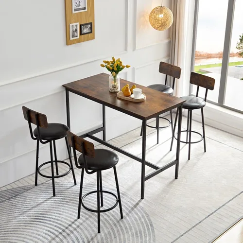 Miniatura 10 de LUCKHAO Juego de mesa de comedor de 3 piezas industrial para 2, mesa de comedor de altura de encimera de cocina con base de mesa ajustable