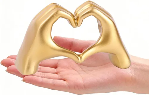 Miniatura 10 de Escultura moderna de manos de corazón de oro, arte decorativo de mesa, símbolo de amor, decoración del hogar (negro)