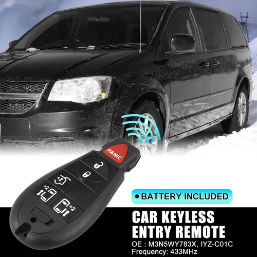 Miniatura 2 de X AUTOHAUX Llave de repuesto para automóvil M3N5WY783X 433Mhz para Dodge Grand Caravan para Chrysler Town and Country 6 botones con llave de puerta
