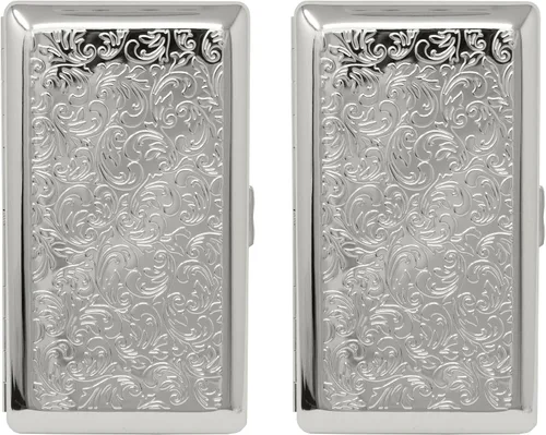 Miniatura 2 de Juego de 2 cajas de cigarrillos de los años 120 chapadas en metal y caja de almacenamiento (impresión victoriana plateada)