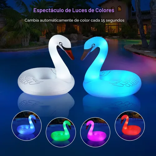 Miniatura 2 de FlyfreeU - Flotadores inflables de cisne con luces coloridas, anillos flotantes de natación de cisne que cambian de color con luz LED solar, 42
