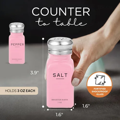 Miniatura 3 de Brighter Barns - Juego de saleros y pimenteros rosados, accesorios de cocina modernos, bonito juego de sal y pimienta con tapas de acero inoxidable