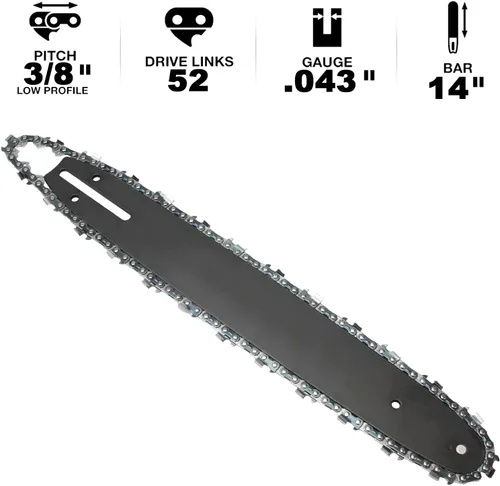 Miniatura 2 de Cadena de motosierra de 14 pulgadas, 52 eslabones de transmisión de 3/8 pulgadas, paso LP de 0.043 pulgadas, repuesto para Makita E-00228