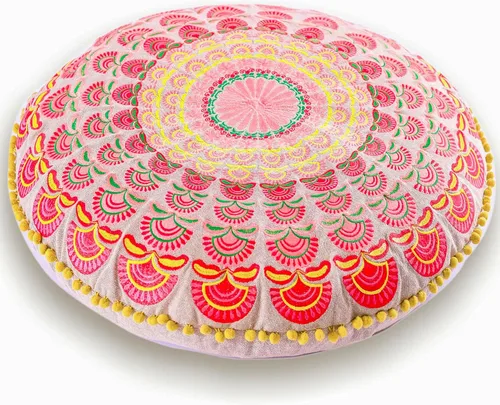 Miniatura 16 de Mandala Life ART Funda de cojín para el suelo bohemia – Decoración de lujo para habitación artesanal, funda de puf para meditación, yoga y área