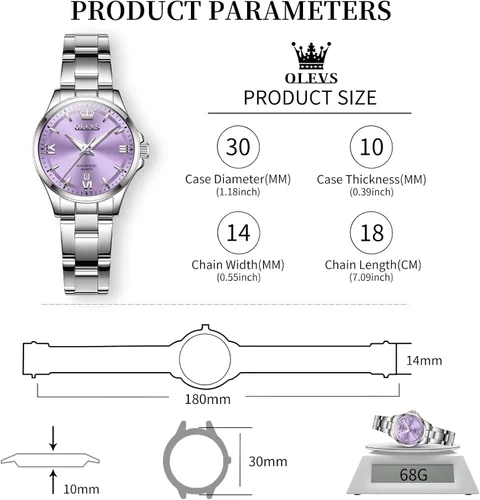 Miniatura 4 de OLEVS Reloj de lujo para mujer, de lujo, delicado con diamantes para mujer, a la moda, simple y fácil de leer, reloj de mujer con fecha de día