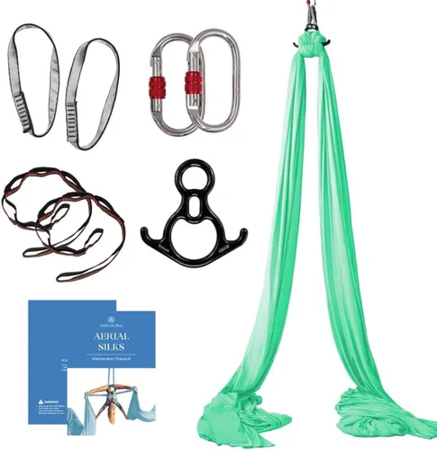 Kit de Iniciación de Telas Aéreas - Hamaca de yoga aéreo duradera de 9 yardas con herrajes y guía - Columpio aéreo para yoga aéreo acrobático y