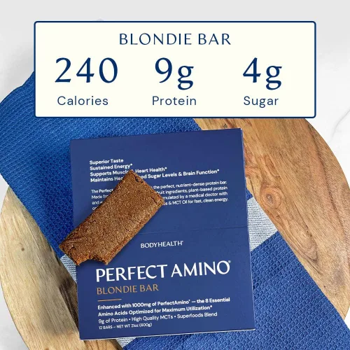 Miniatura 3 de BodyHealth PerfectAmino Bar – Snack energético con proteínas de 10g, MCTs vegetales, mezcla de superalimentos, sin OMG, sin gluten, lácteos ni soja