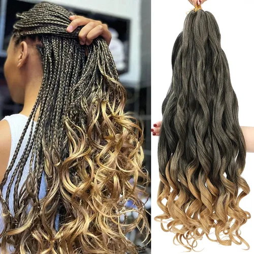 Miniatura 46 de Cabello Rizado Francés para Trenzar de 18 Pulgadas, 8 Paquetes Color Borgoña - Cabello para Trenzar Pre-Estirado con Rebote - Extensiones de Cabello