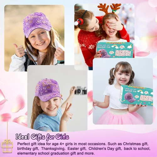 Miniatura 4 de Regalos Perpetily para niñas de 5, 6, 7, 8, 9, 10, 11, 12 años, Regalos de Navidad, Decora tu propia gorra de béisbol, manualidades para niñas de 6