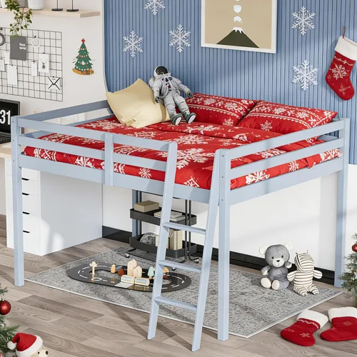Miniatura 18 de VINGLI - Cama tipo loft baja de 47'' para junior con escaleras, cama de madera tamaño individual para adultos, niños y adolescentes jóvenes, sin