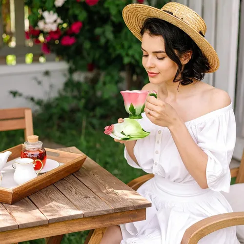 Miniatura 2 de ONEUSTAR Juego de taza de té rosa y platillo para 1 taza de café de cerámica hecha a mano con flores rosas para el día de la madre, Acción