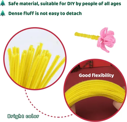 Miniatura 5 de Iuuidu 300 piezas de tallos de felpilla para limpiar pipas amarillas, suministros de manualidades, cepillo limpiador de tuberías para bricolaje