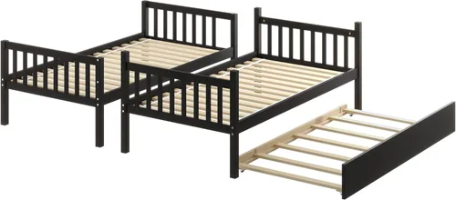 Miniatura 10 de Merax Literas individuales sobre individuales con nido, marco de cama nido de madera maciza con barandilla de seguridad y escalera, dormitorio