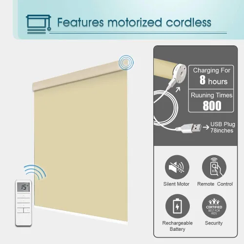 Miniatura 4 de Persianas motorizadas opacas inalámbricas, con control remoto, inalámbricas y recargables, con cenefa de metal, persianas enrollables de filtrado