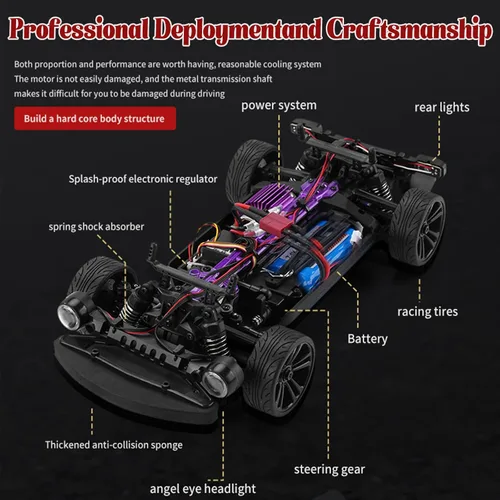 Miniatura 4 de Coches de deriva a control remoto, 1/16 rojo a la deriva RC Car 4WD 2.4GHz Auto de control remoto de alta velocidad deportivo de carreras con luces