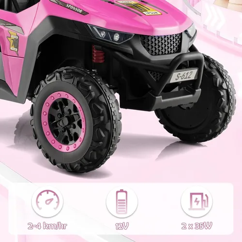 Miniatura 2 de OLAKIDS Vehículo eléctrico de 2 plazas para niños, UTV de 12 V con control remoto, suspensión de resorte, arranque suave, música Bluetooth FM