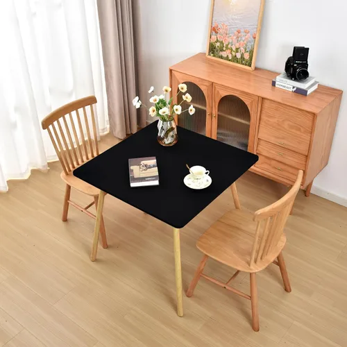 Miniatura 5 de Mantel Negro Ajustado con Elástico para Mesas Cuadradas de 34x34 Pulgadas Plegables, Fundas de Mesa de Cartón Lavables, Telas Elásticas de Spandex