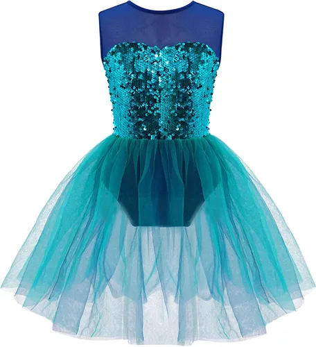 Miniatura 63 de CHICTRY Vestido tutú de ballet con lentejuelas brillantes para niñas y niñas, moderno disfraz de baile latino de jazz