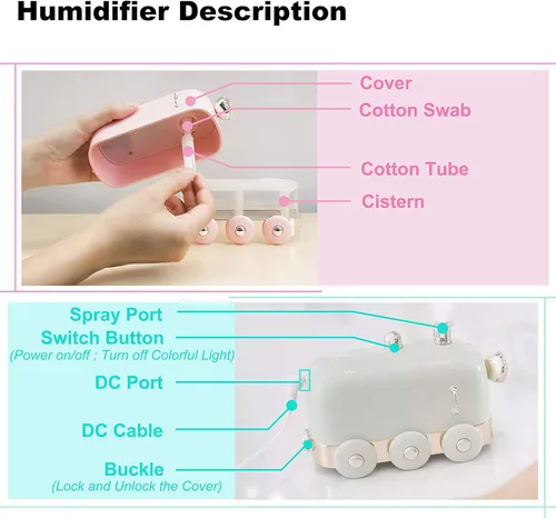 Miniatura 3 de Mini humidificador portátil, 10.1 fl oz, lindo tren pequeño, difusor de niebla fría para escritorio/oficina/dormitorio, ultra silencioso, función