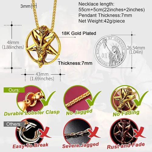 Miniatura 5 de FaithHeart Leviathan Satanic Brimstone Cross Necklace, Gold Plated Stainless Steel Satan Church Jewelry, Alchemical Symbol for Brimstone Pendant