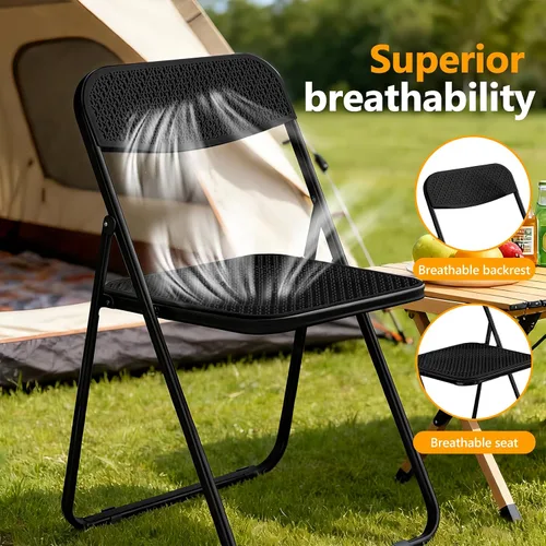 Miniatura 4 de JPBSTO Sillas plegables, marco de acero de capacidad de 300 libras, plegables para fiestas en interiores y exteriores, paquete de 2, color negro