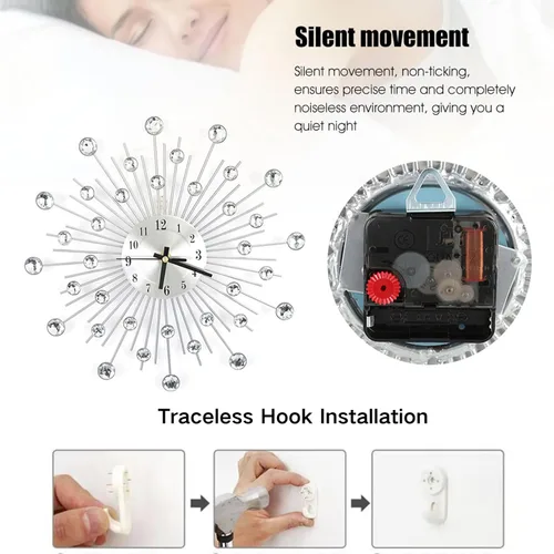 Miniatura 3 de Reloj de pared, modernos relojes de pared de cristal con árabe sin tictac silencioso, digital, reloj de pared de metal con tachuelas para sala