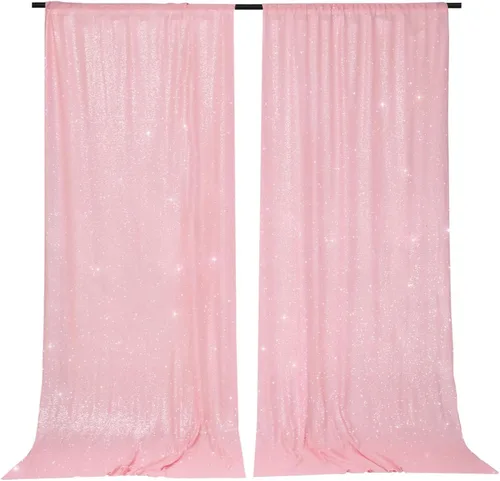 Miniatura 12 de PartyDelight Cortinas de fondo de lentejuelas color azul bebé, 2 paneles de 2 x 8 pies, alta densidad de 0.118 in, fondo de lentejuelas brillantes